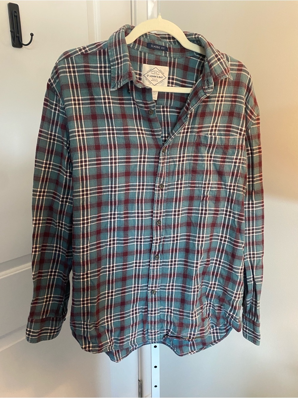 St. John's Bay Teal & Burgundy Plaid Button-Down Shirt L